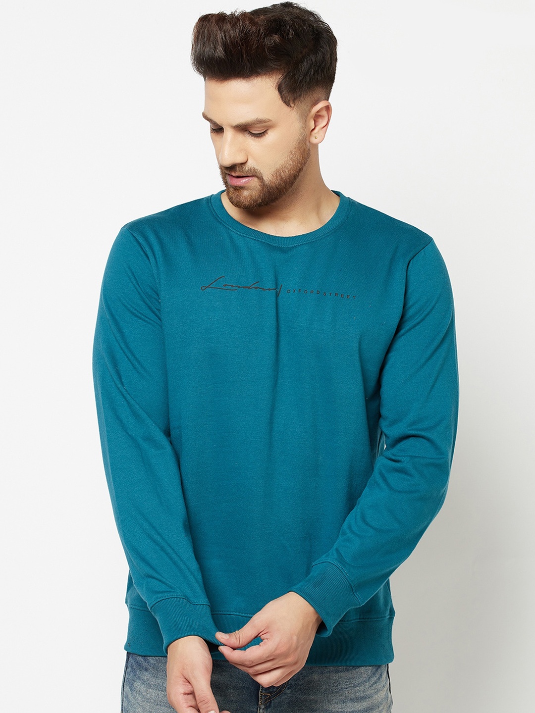 

ELEGANCE Men Teal Blue Printed Sweatshirt