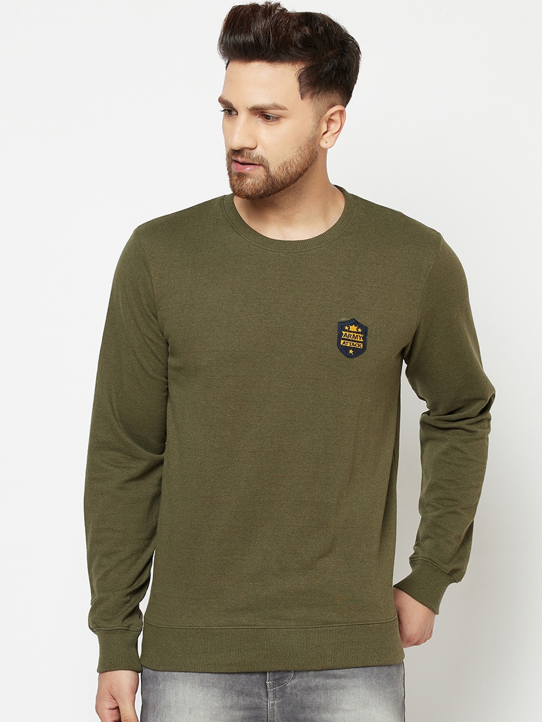 

ELEGANCE Men Olive Green Sweatshirt