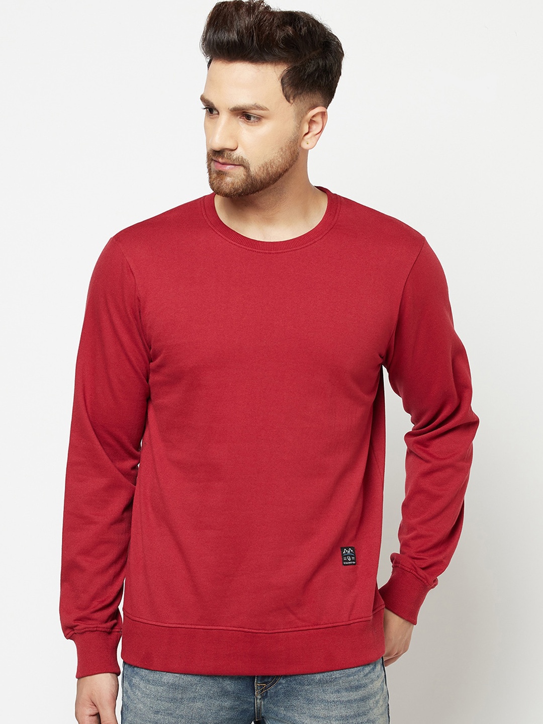 

ELEGANCE Men Red Solid Sweatshirt