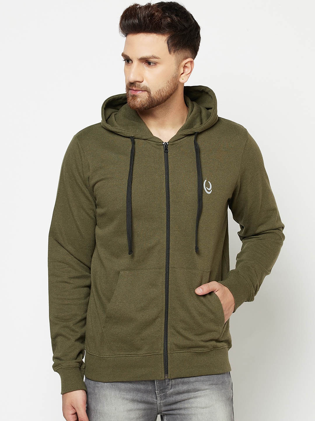 

ELEGANCE Men Olive Green Hooded Sweatshirt