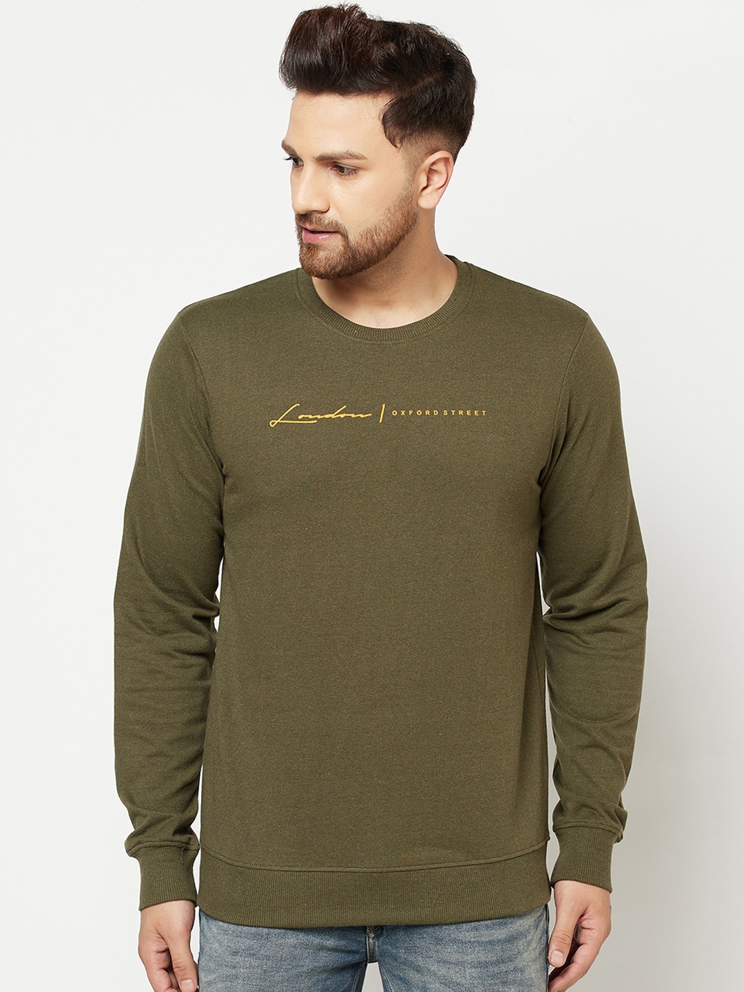 

ELEGANCE Men Olive Green Printed Sweatshirt