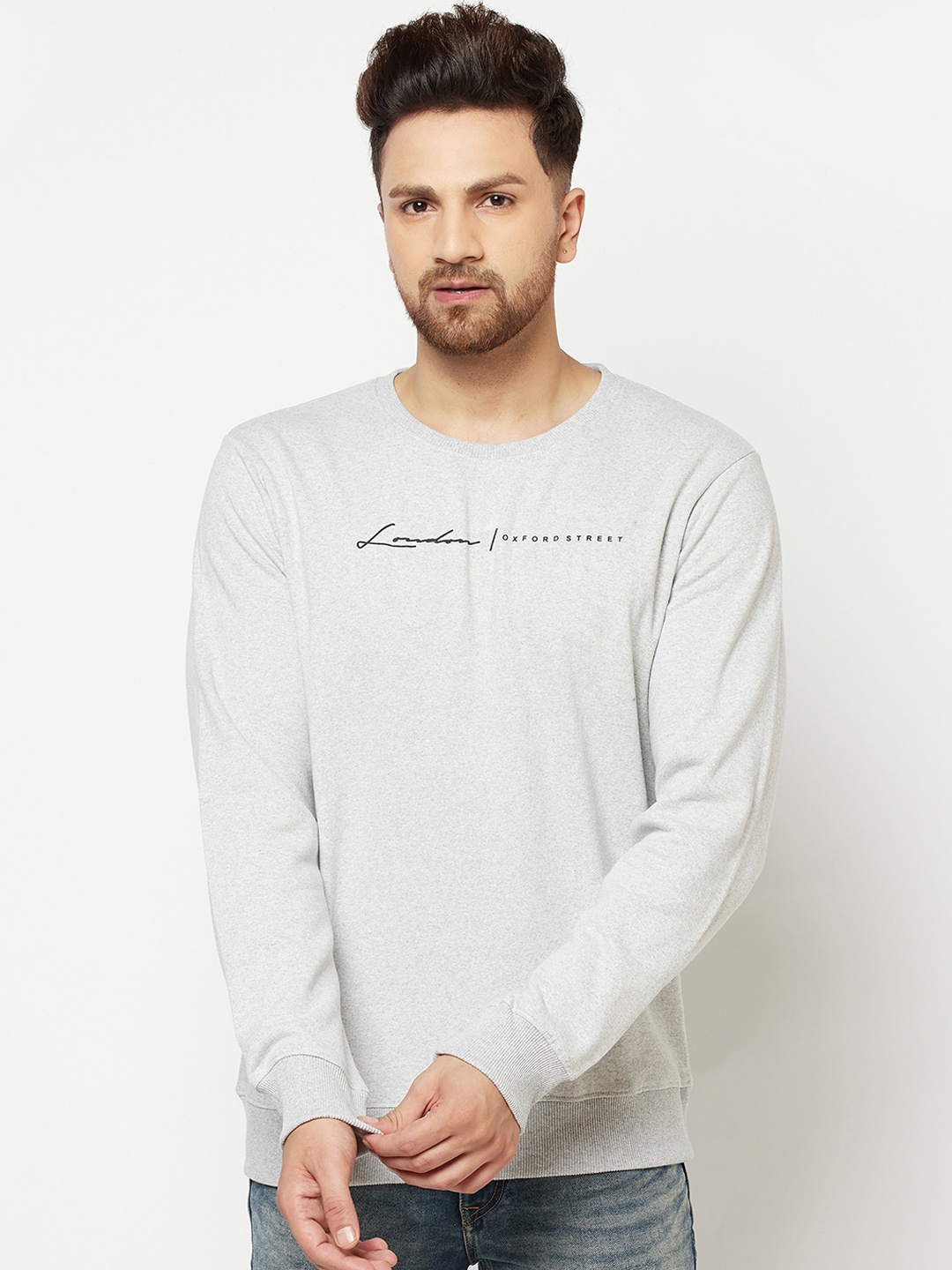 

ELEGANCE Men Grey Printed Sweatshirt