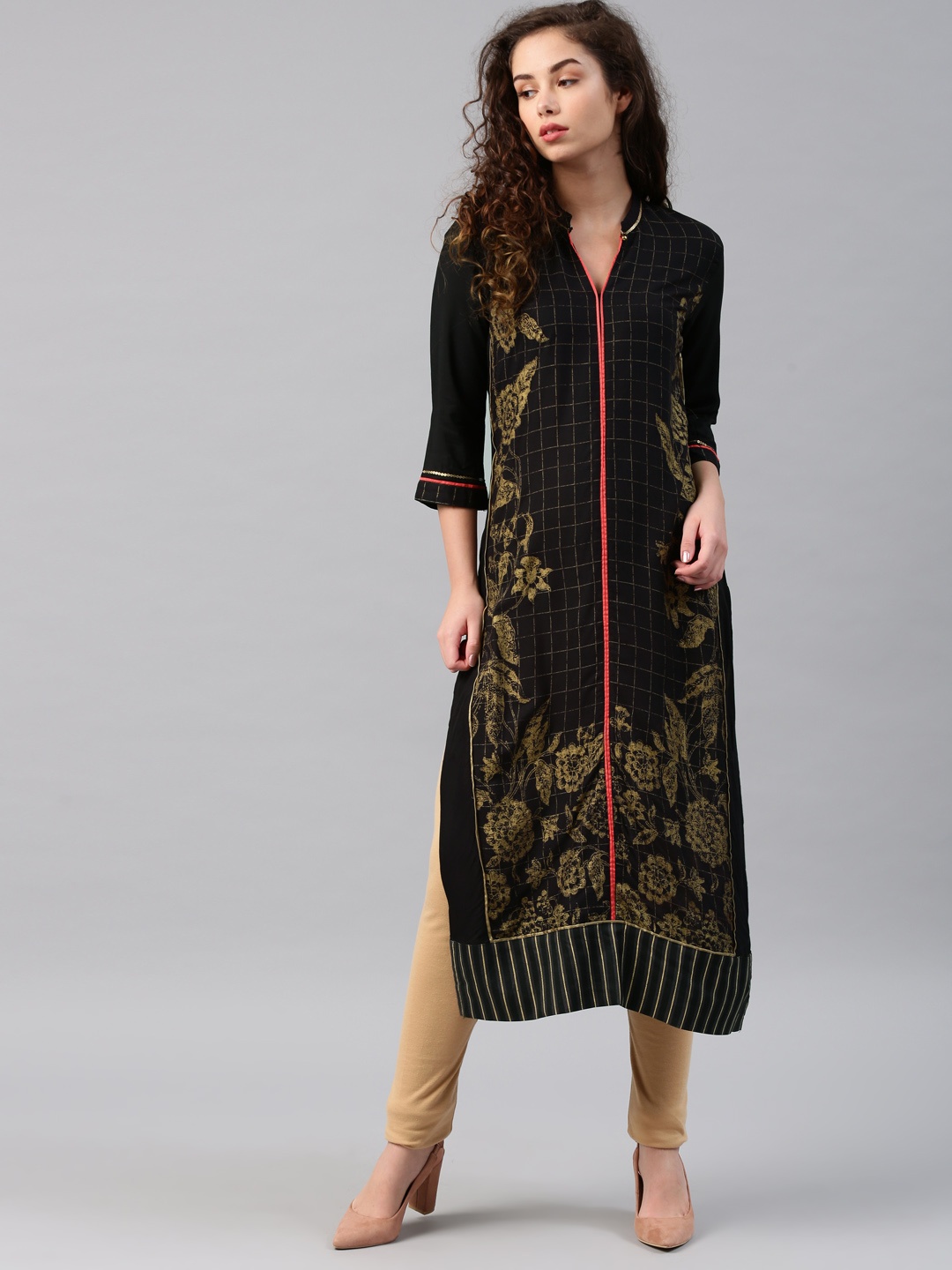 

W Women Black Printed Straight Kurta