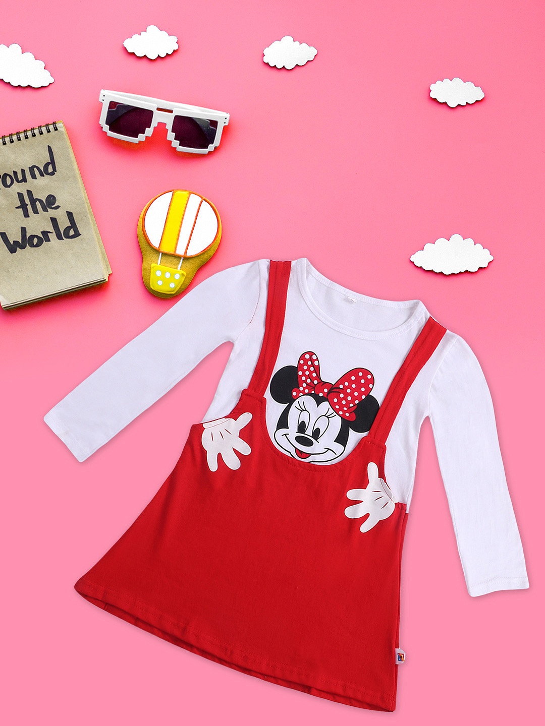 

Fashitale White & Red Minnie Mouse Printed Cotton A-Line Dress