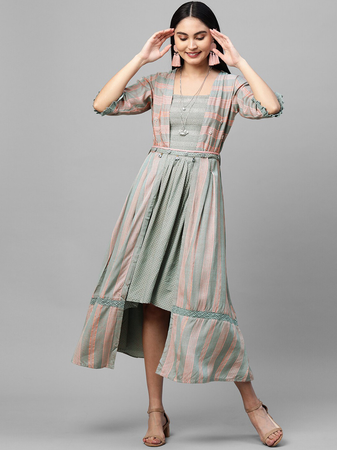 

FASHOR Blue & Pink Layered Midi Dress