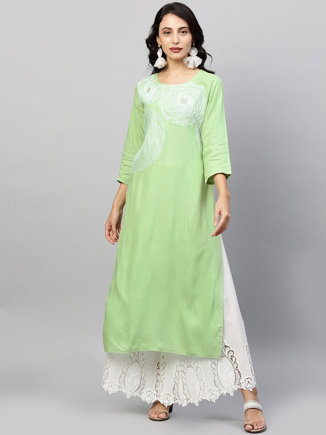 

FASHOR Women Green Embroidered Thread Work Kurta