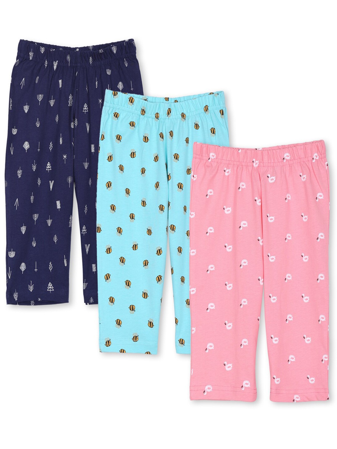 

minnow Girls Pack Of 3 Printed Pure Cotton Lounge Capris, Pink