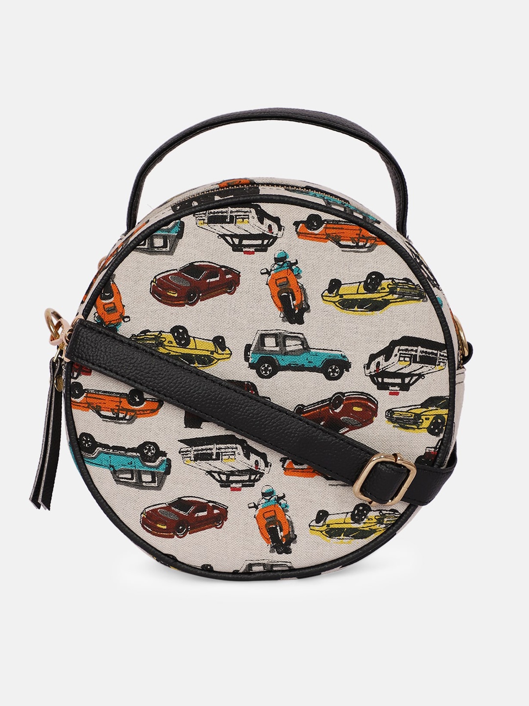 

Bagsy Malone Cream-Coloured Printed PU Half Moon Sling Bag