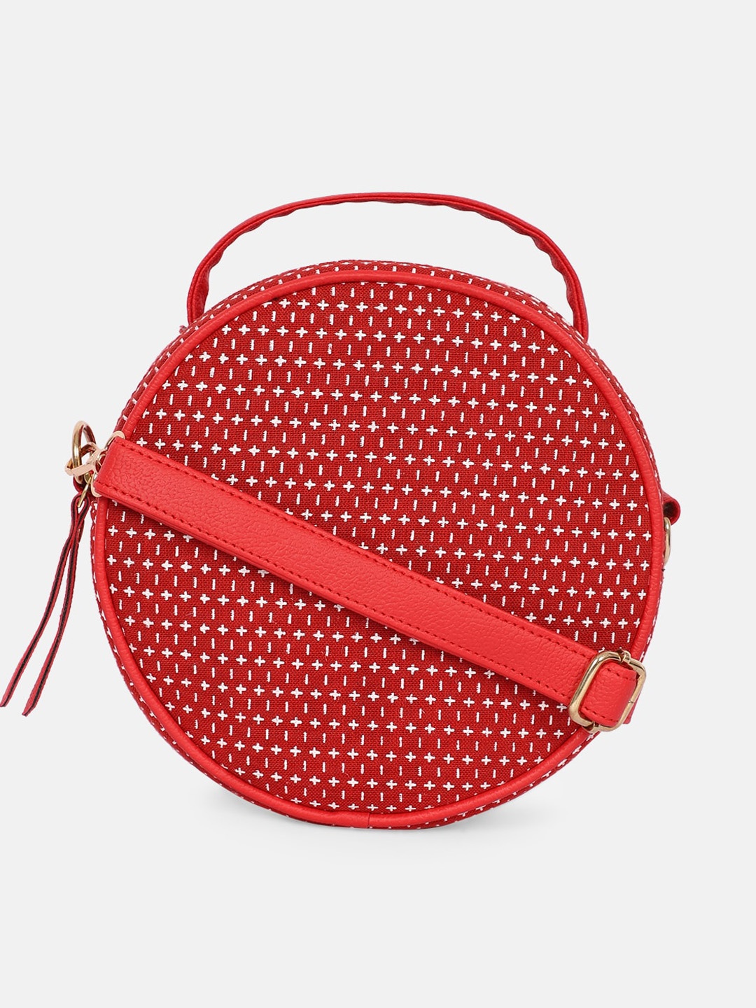 

Bagsy Malone Red PU Structured Sling Bag with Cut Work