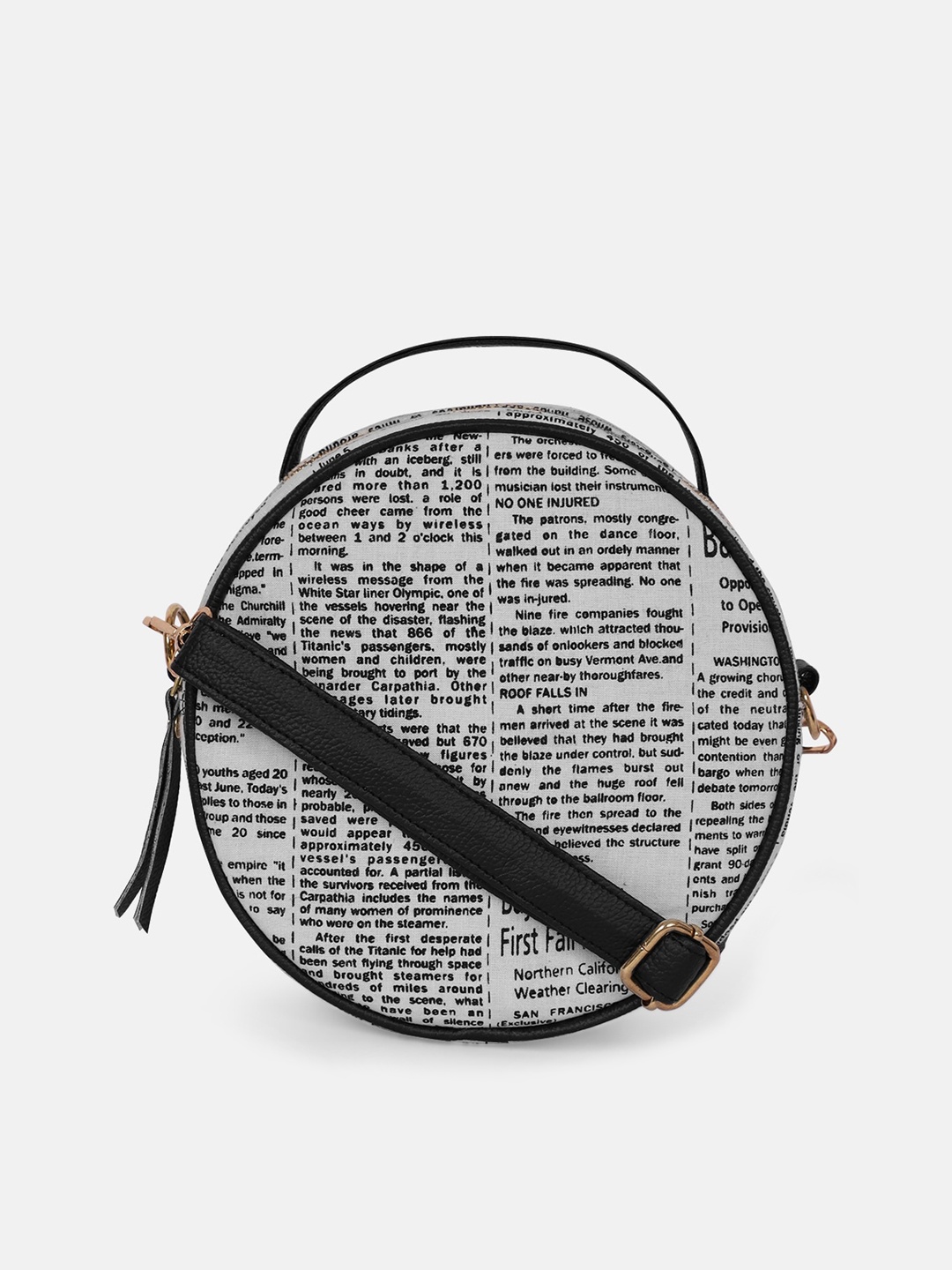 

Bagsy Malone White Geometric PU Structured Sling Bag with Tasselled