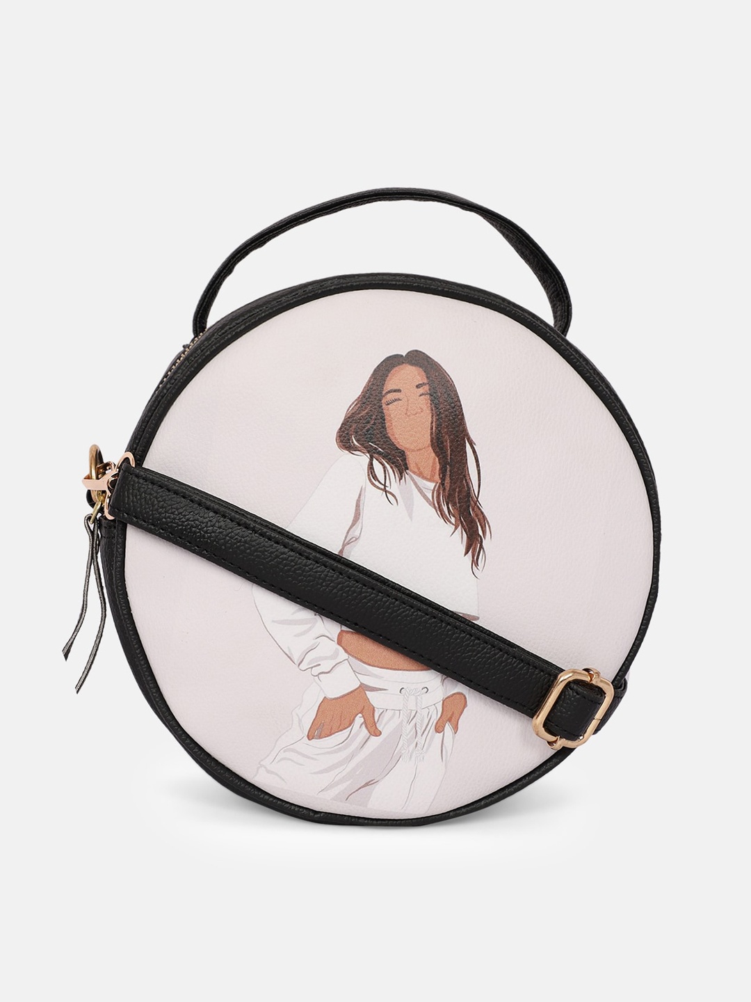 

Bagsy Malone Off White Printed PU Structured Sling Bag