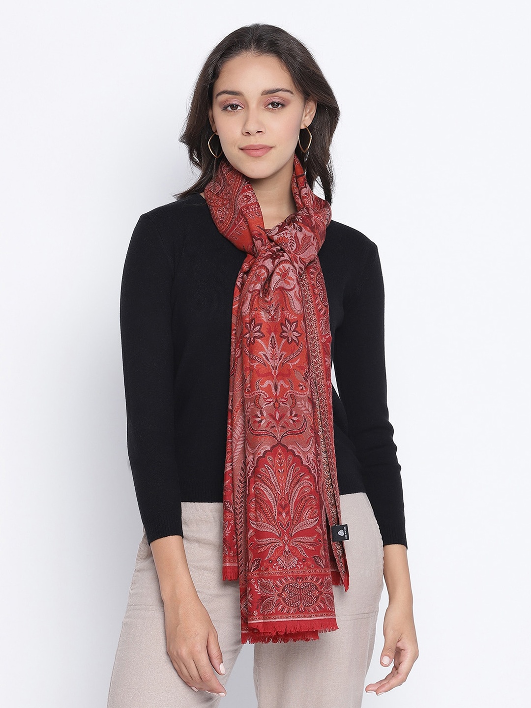 

SHINGORA Women Maroon & White Woven Design Woollen Shawl
