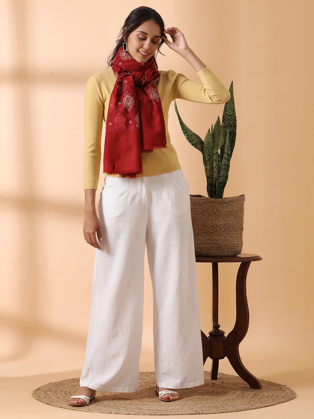 

SHINGORA Women Maroon & Beige Ethnic Motif Embroidered Woolen Shawl