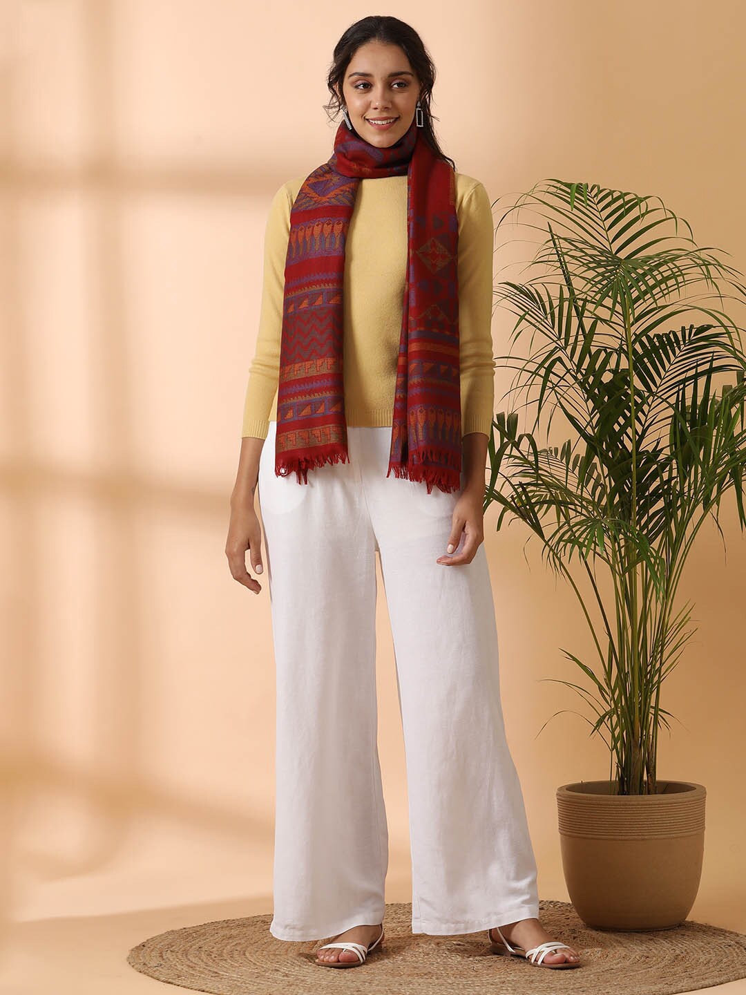 

SHINGORA Women Maroon Woven Design Woolen Shawl