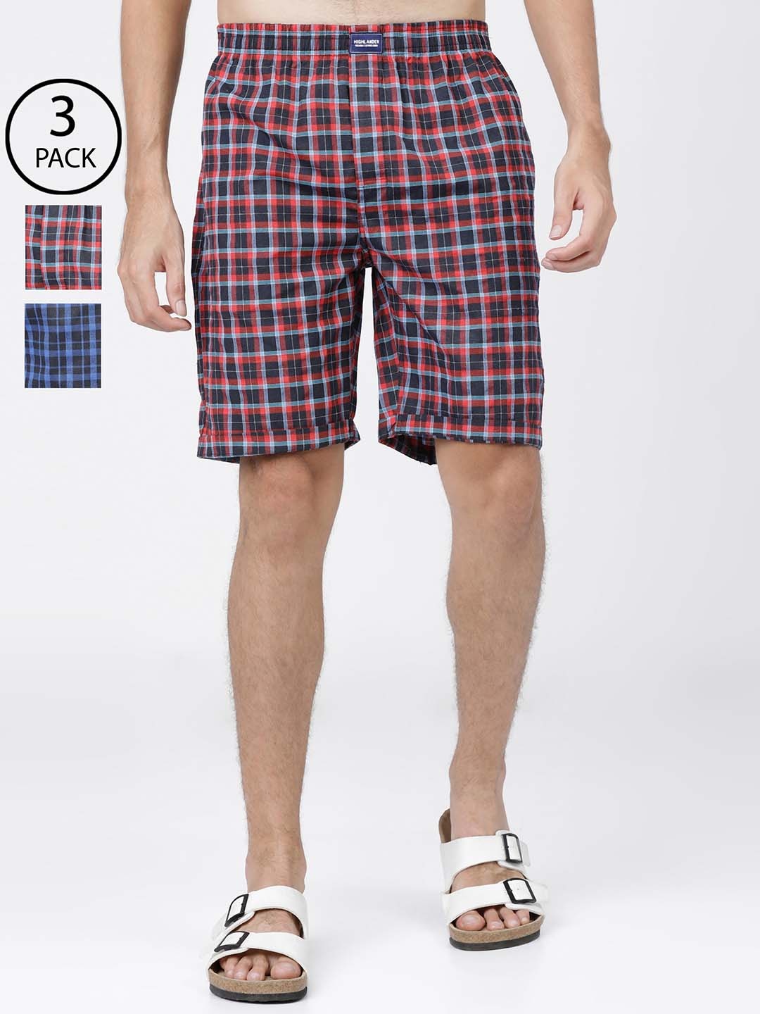

HIGHLANDER Men Red Checked Regular Shorts