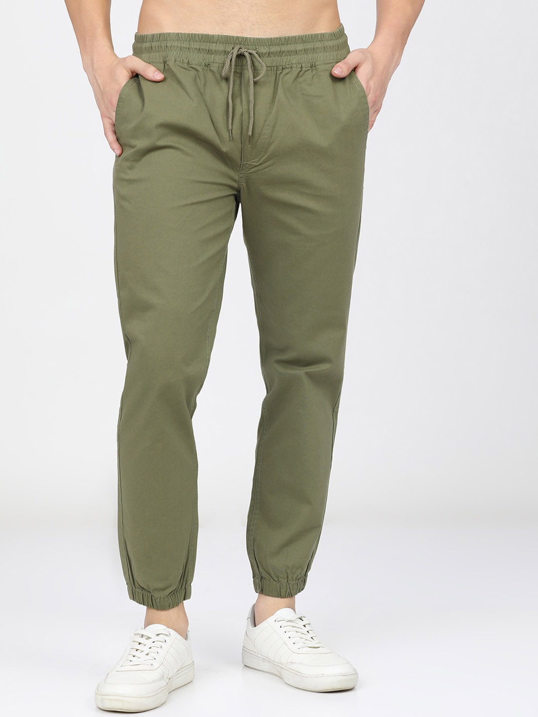 

HIGHLANDER Men Olive Green Slim Fit Easy Wash Cotton Joggers