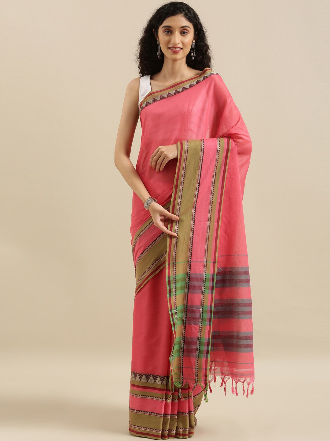 

The Chennai Silks Women Pink Woven Design Banahatti Cotton Saree