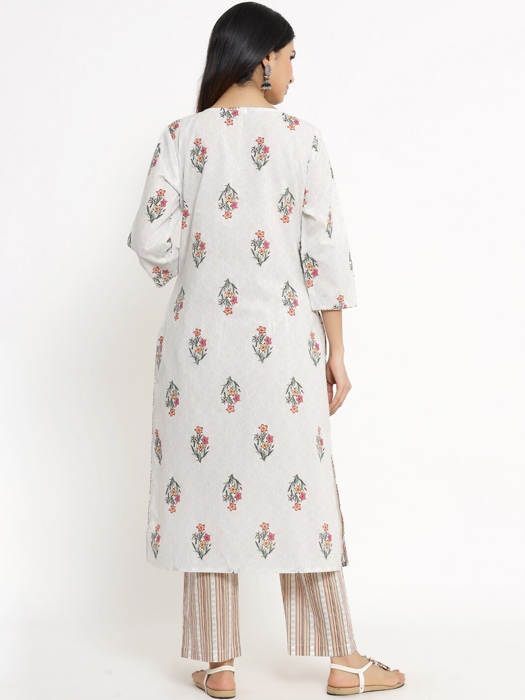 

The Kurta Express Women Red Printed Pleated Pure Cotton Kurti with Palazzos