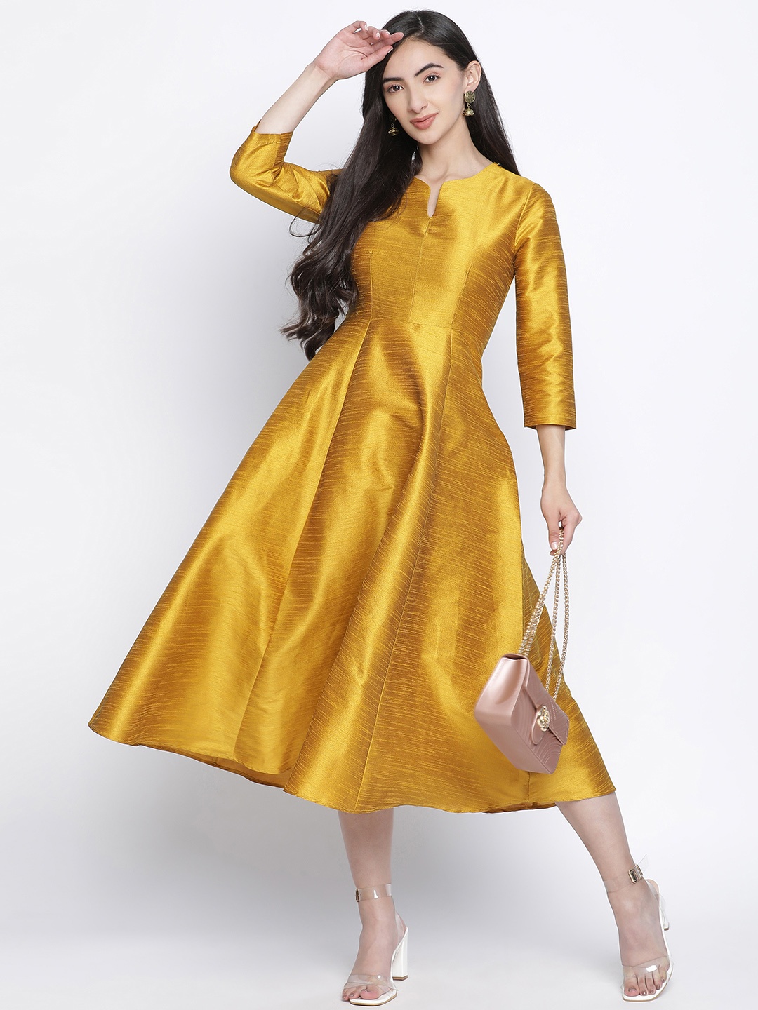 

Oxolloxo Yellow Dupion Silk Satin Midi Dress