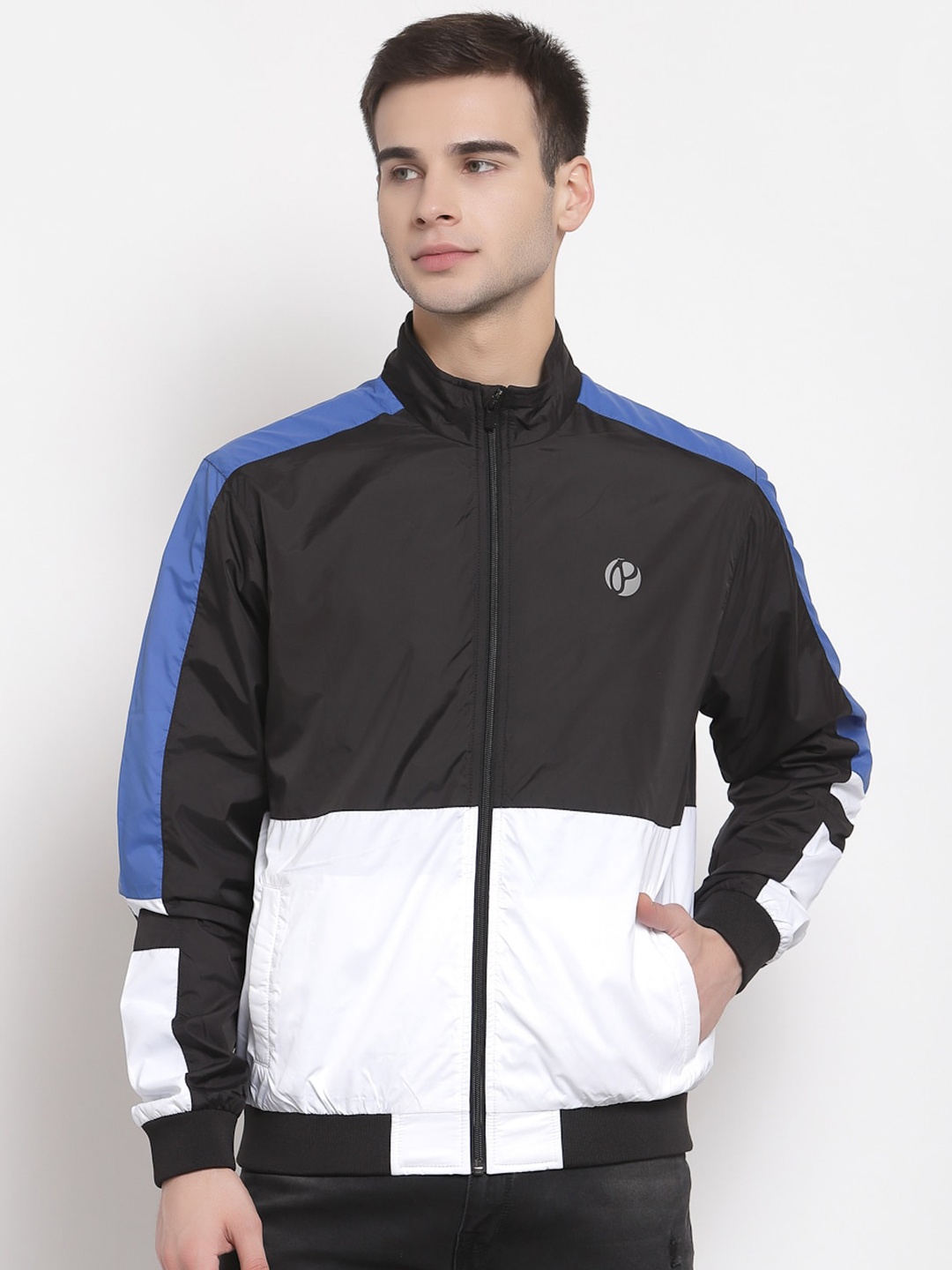 

Pepe Jeans Men Black & White Colourblocked Lightweight Bomber Jacket