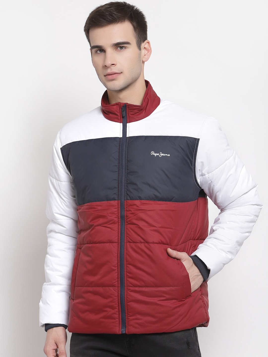 

Pepe Jeans Men White Colourblocked Padded Jacket