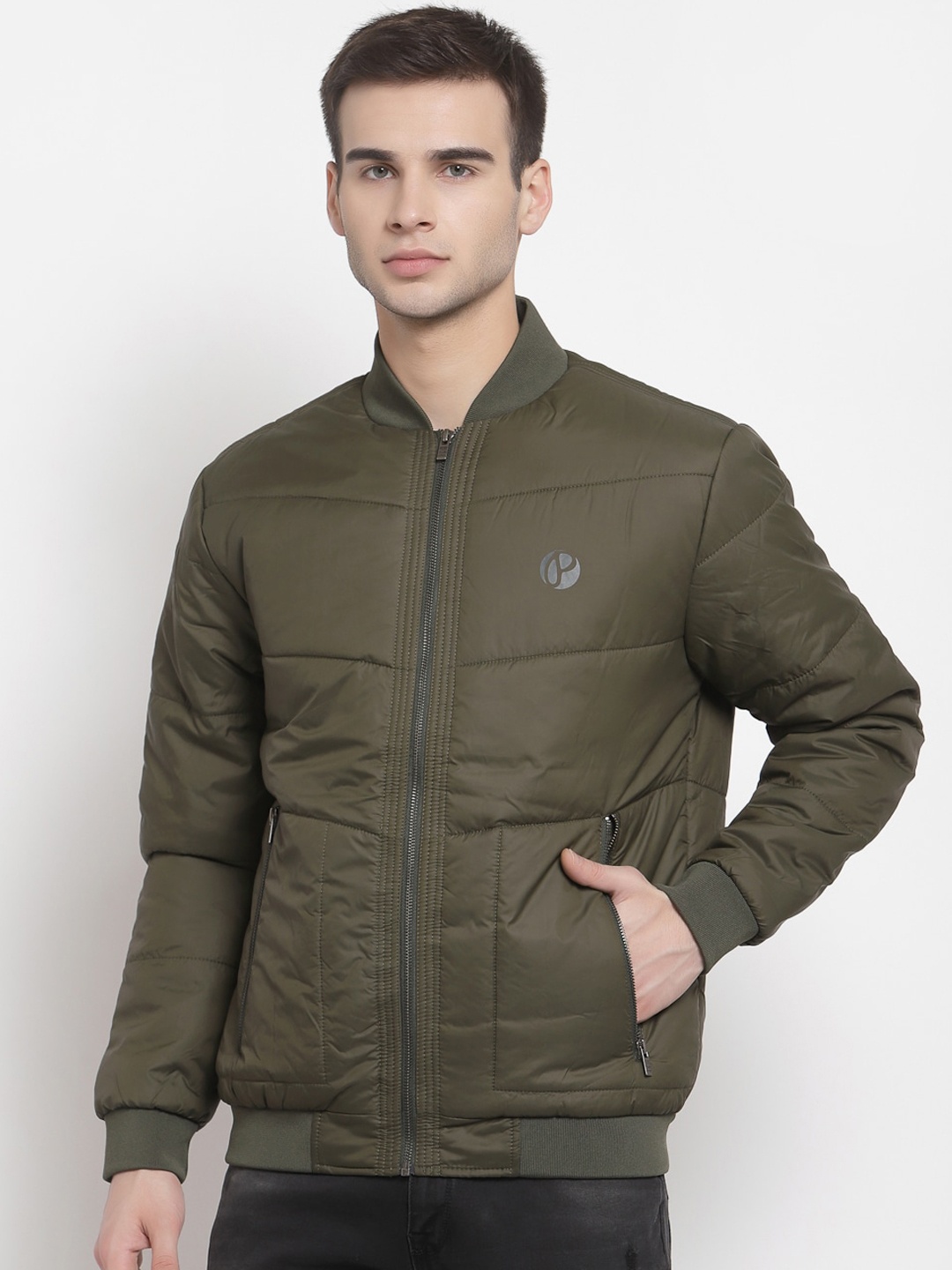 

Pepe Jeans Men Olive Green Bomber with Patchwork Jacket