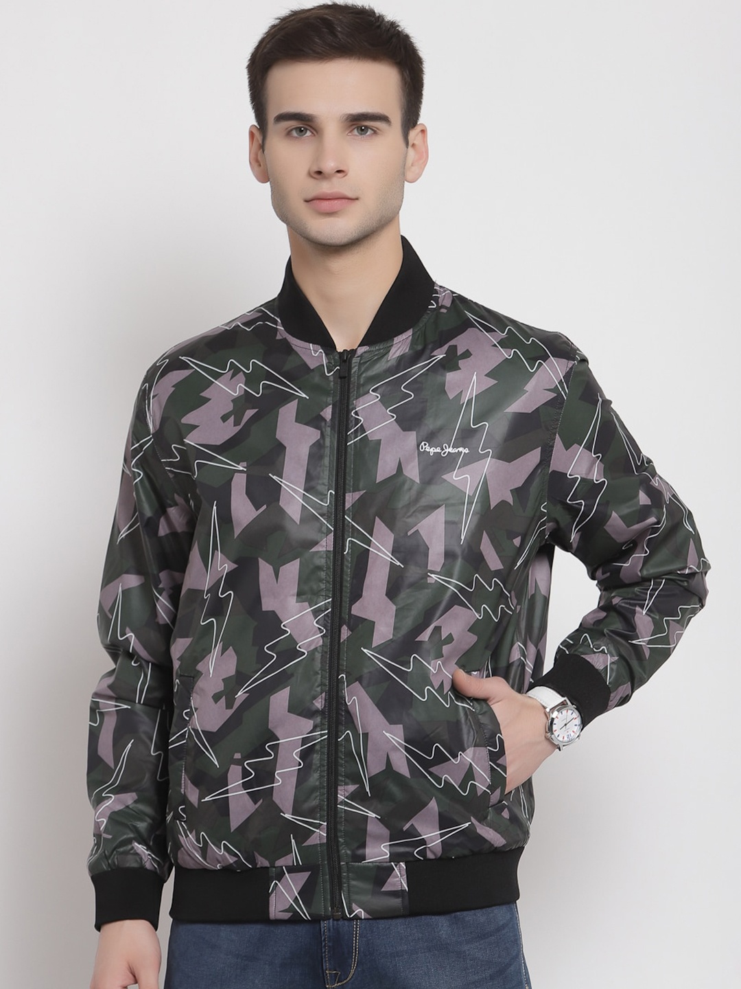 

Pepe Jeans Men Multicoloured Camouflage Lightweight Bomber Jacket, Multi