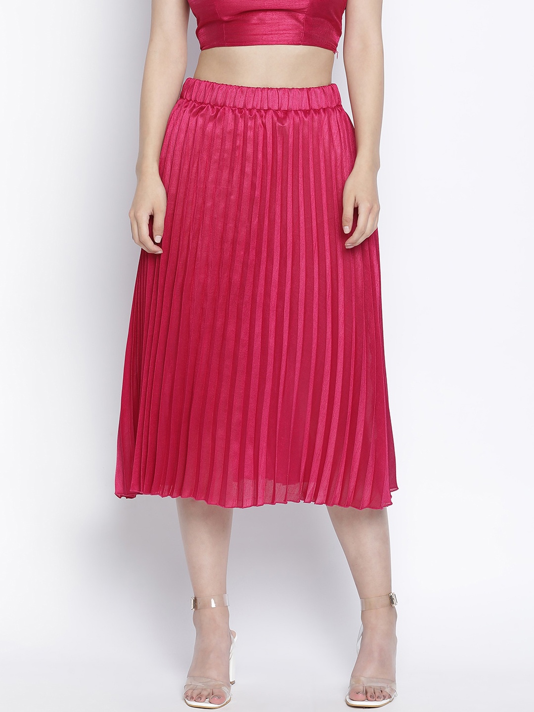 

Oxolloxo Women Pink Solid A-Line Midi Skirt