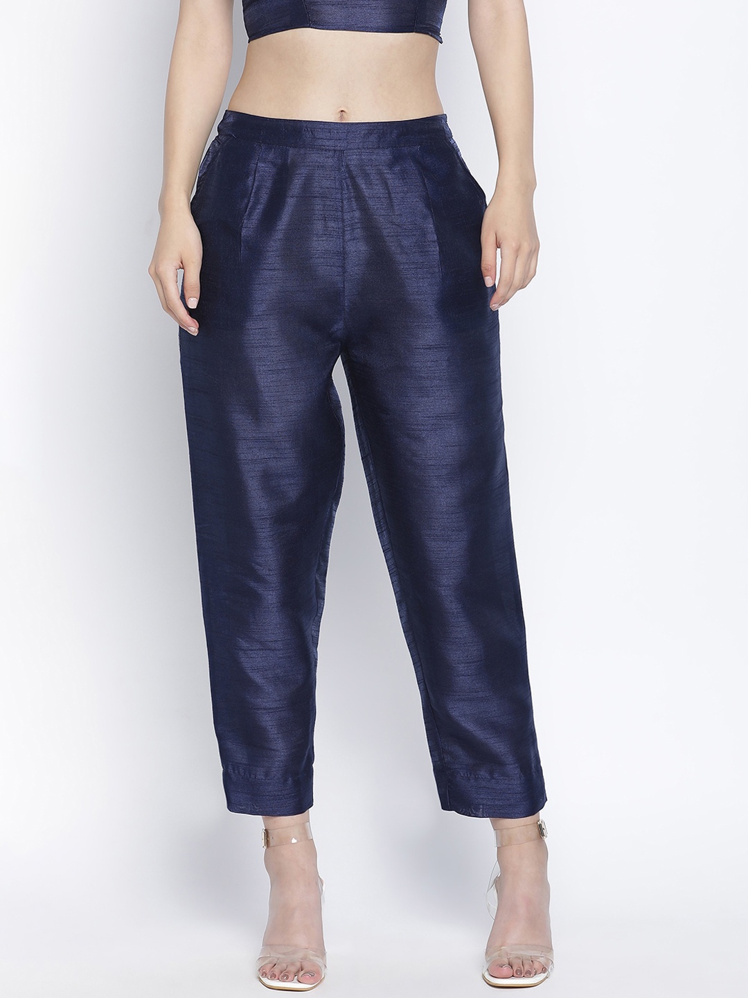 

Oxolloxo Women Navy Blue Cigerette Trousers