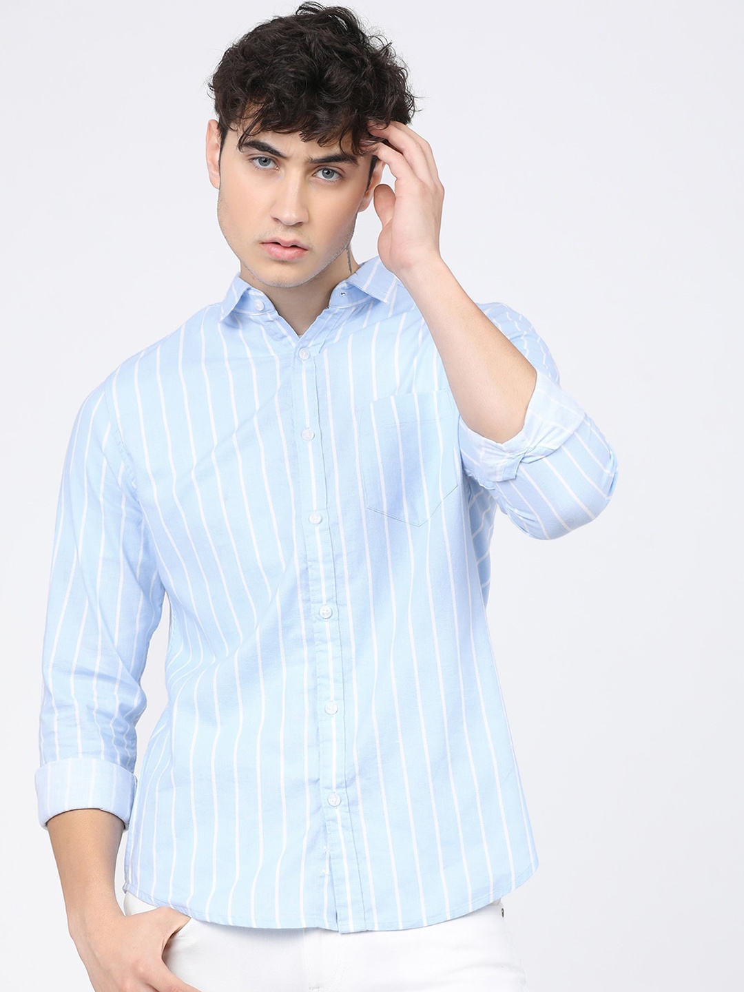 

KETCH Men Slim Fit Opaque Striped Cotton Casual Shirt, Blue