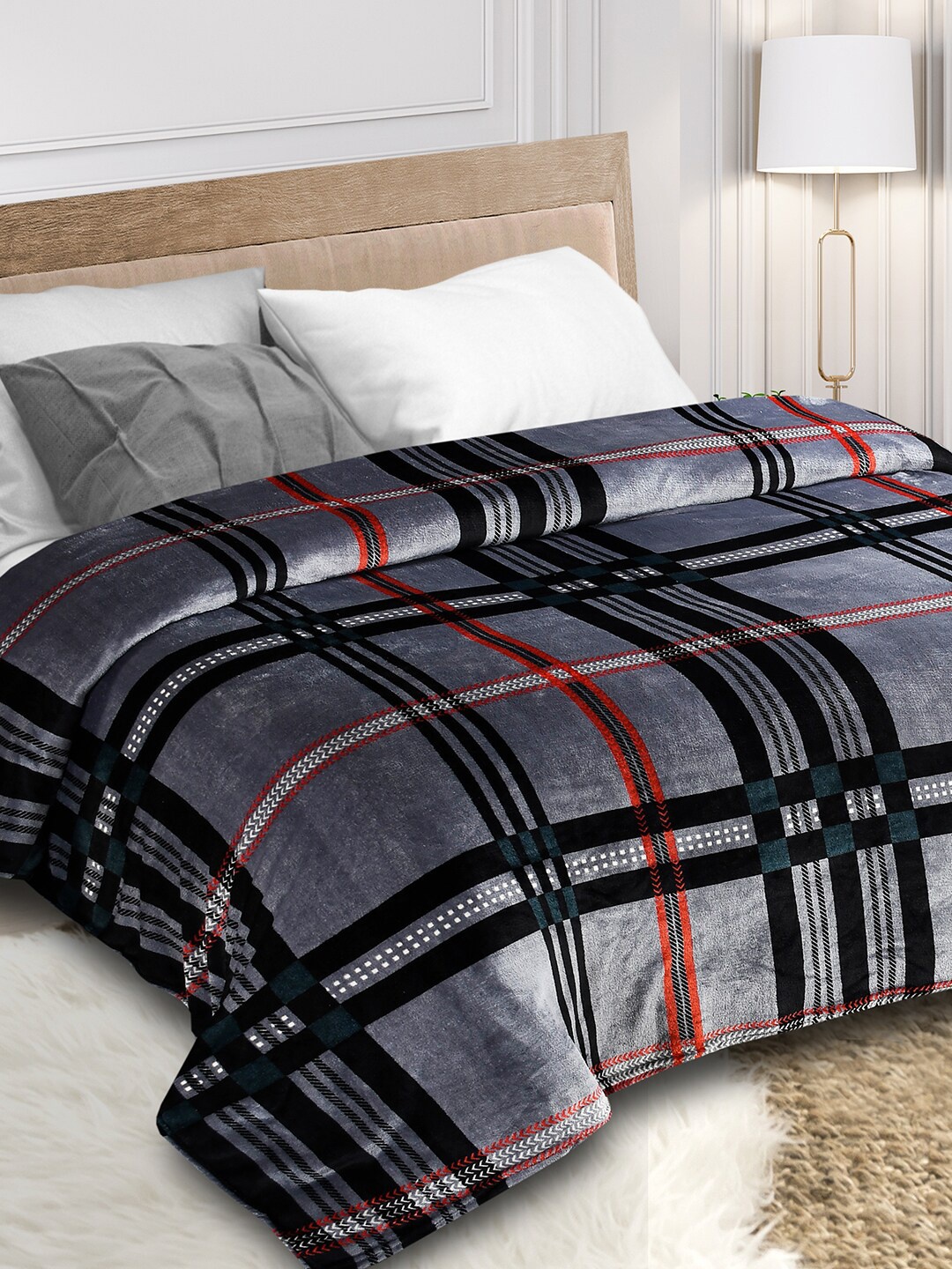 

Florida Grey & Black Checked Microfiber Mild Winter 210 GSM Double Bed Blanket