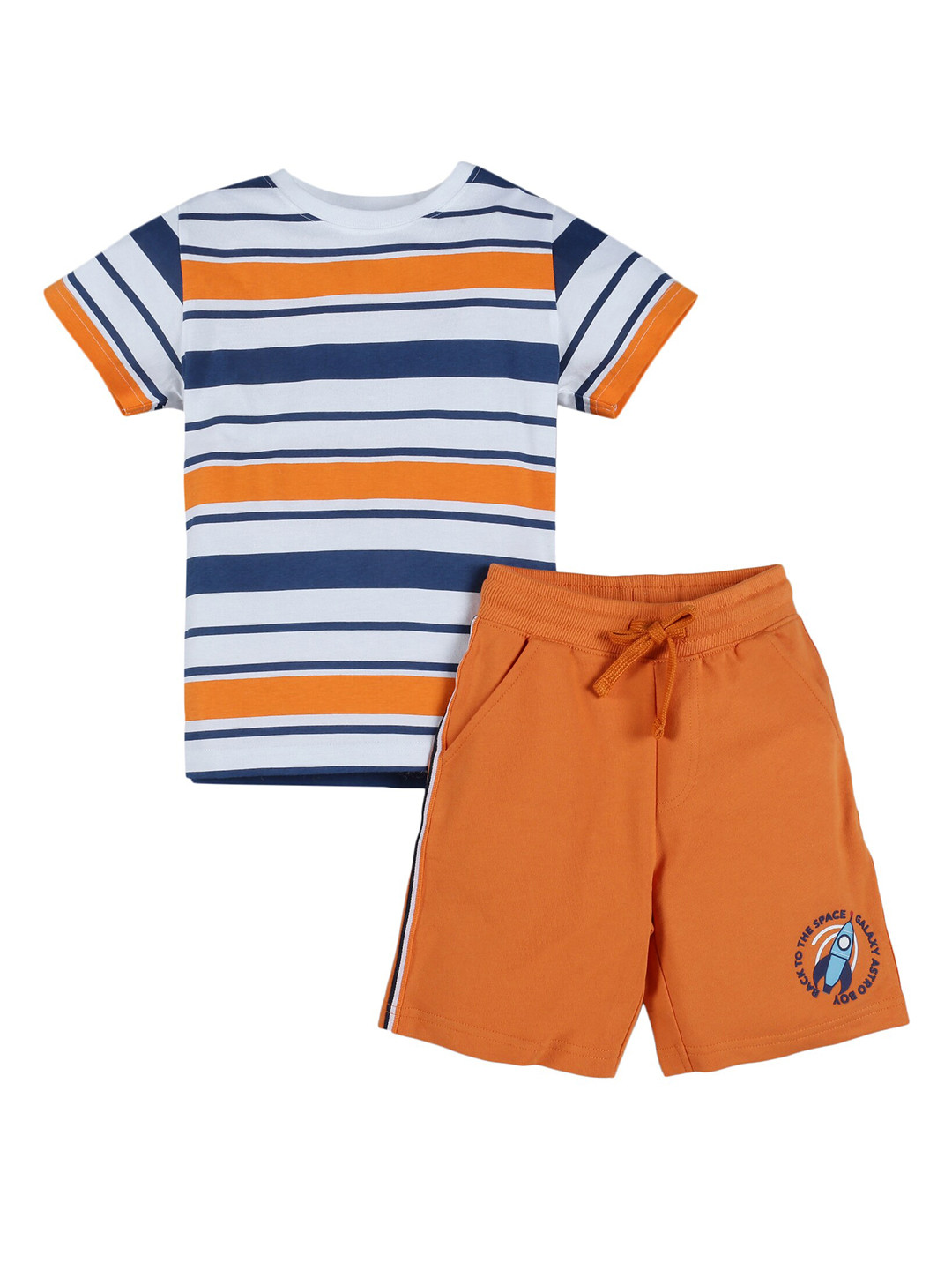 

PLUM TREE Boys Orange & White Striped T-shirt with Shorts