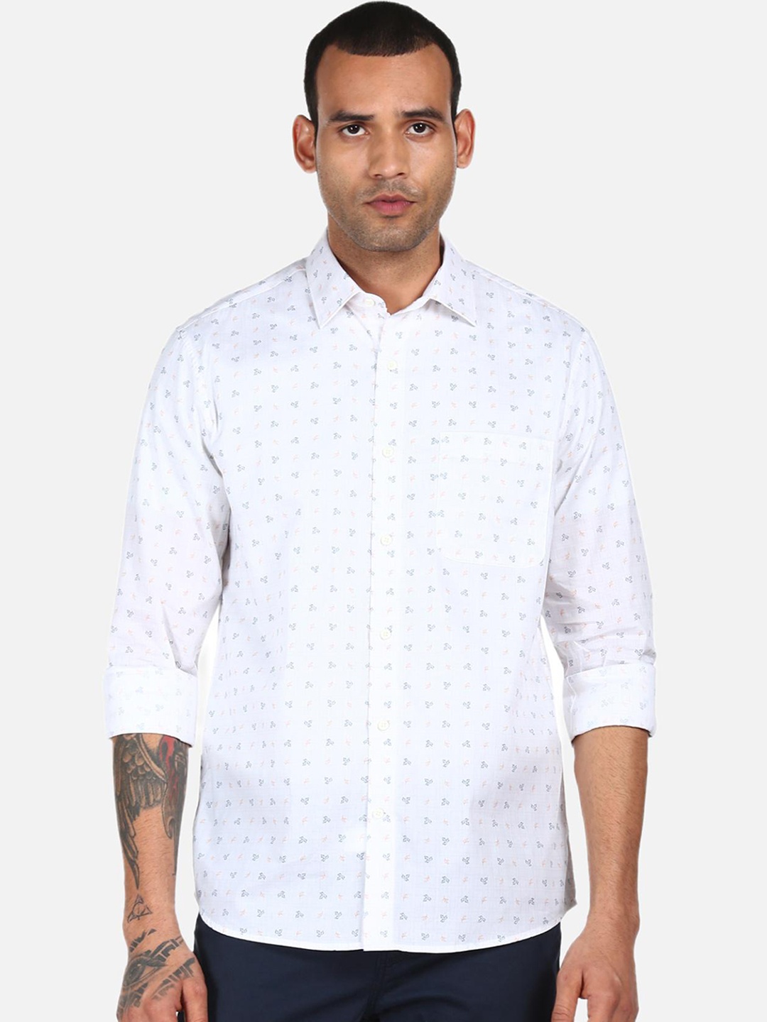 

AD By Arvind Men White Printed Casual Cotton Shirt