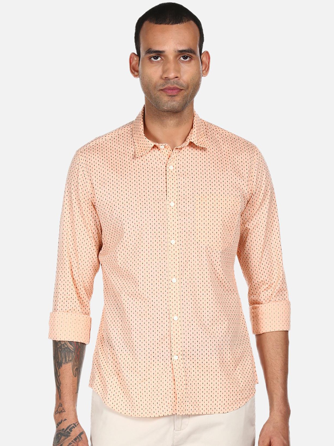 

AD By Arvind Men Peach-Coloured Printed Casual Shirt