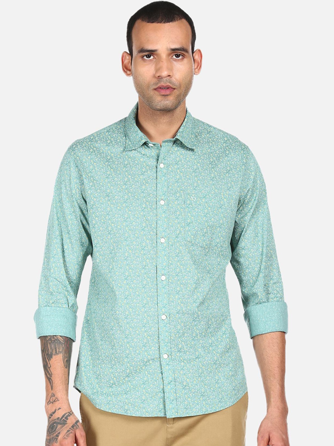 

AD By Arvind Men Green Floral Opaque Printed Cotton Casual Shirt