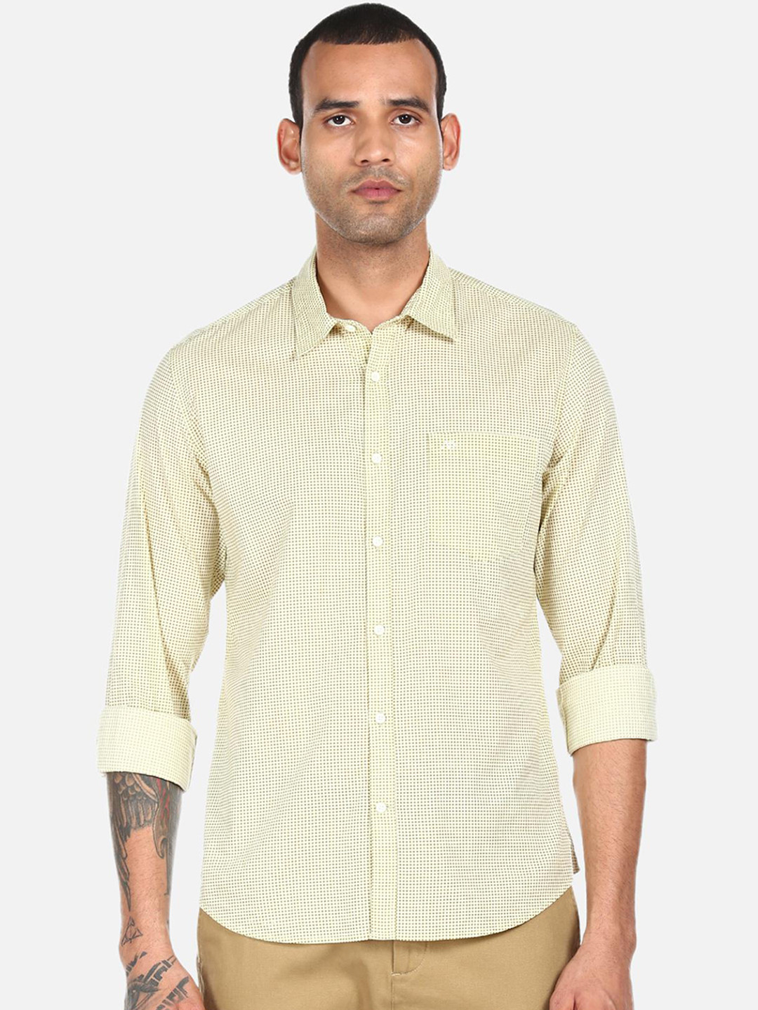 

AD By Arvind Men Yellow Opaque Checked Pure Cotton Casual Shirt