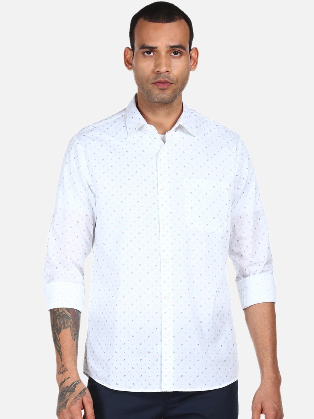 

AD By Arvind Men White Printed Casual Cotton Shirt