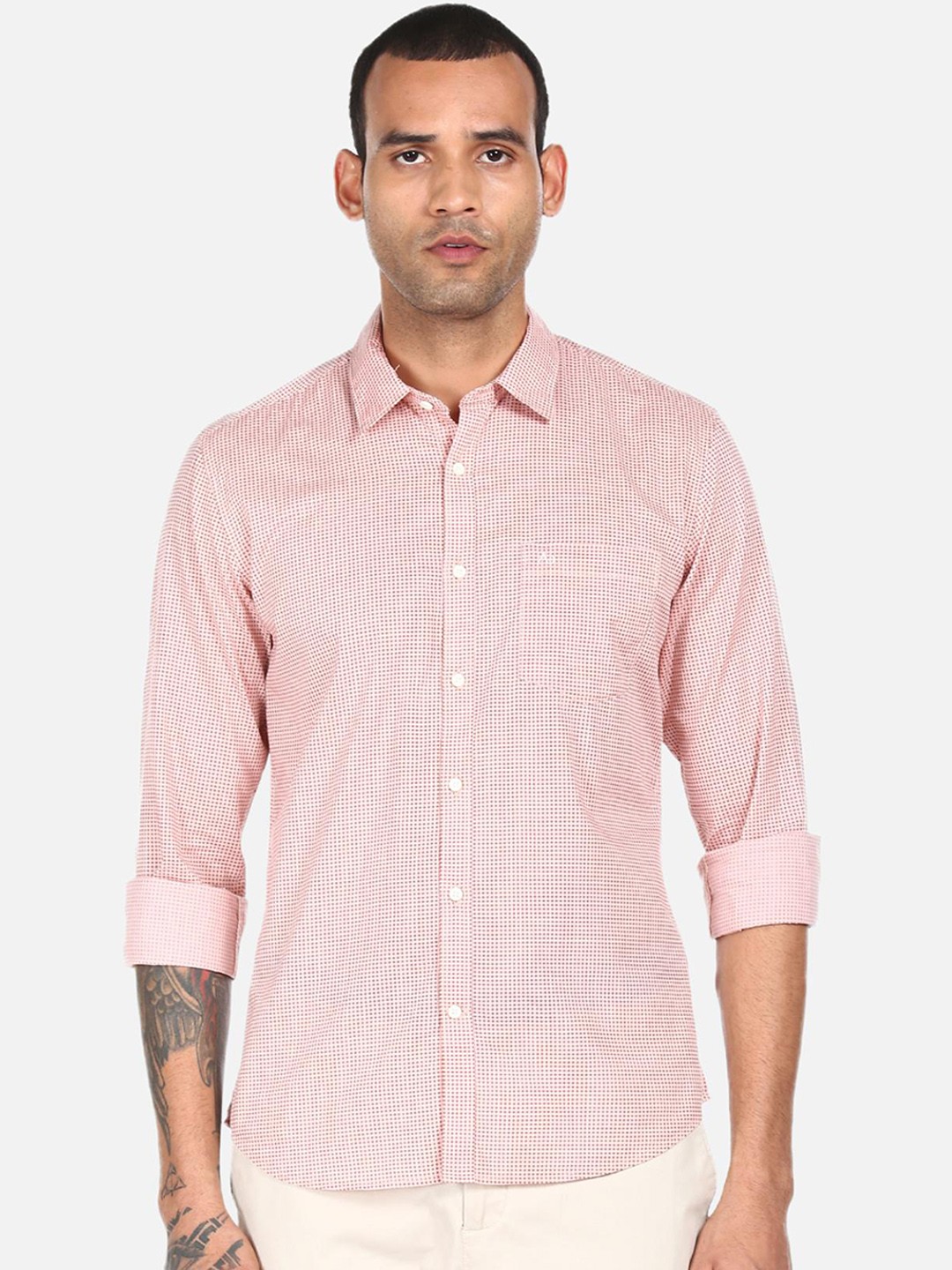 

AD By Arvind Men Pink Gingham Checks Opaque Casual Shirt, Multi