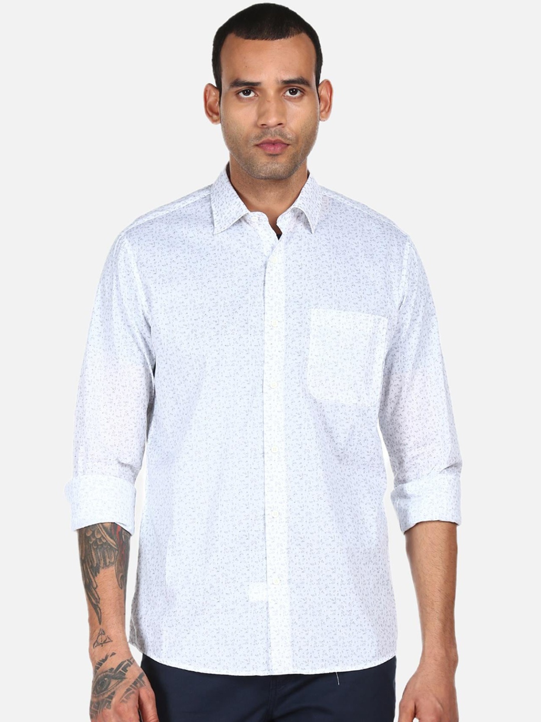 

AD By Arvind Men Blue Printed Cotton Casual Shirt