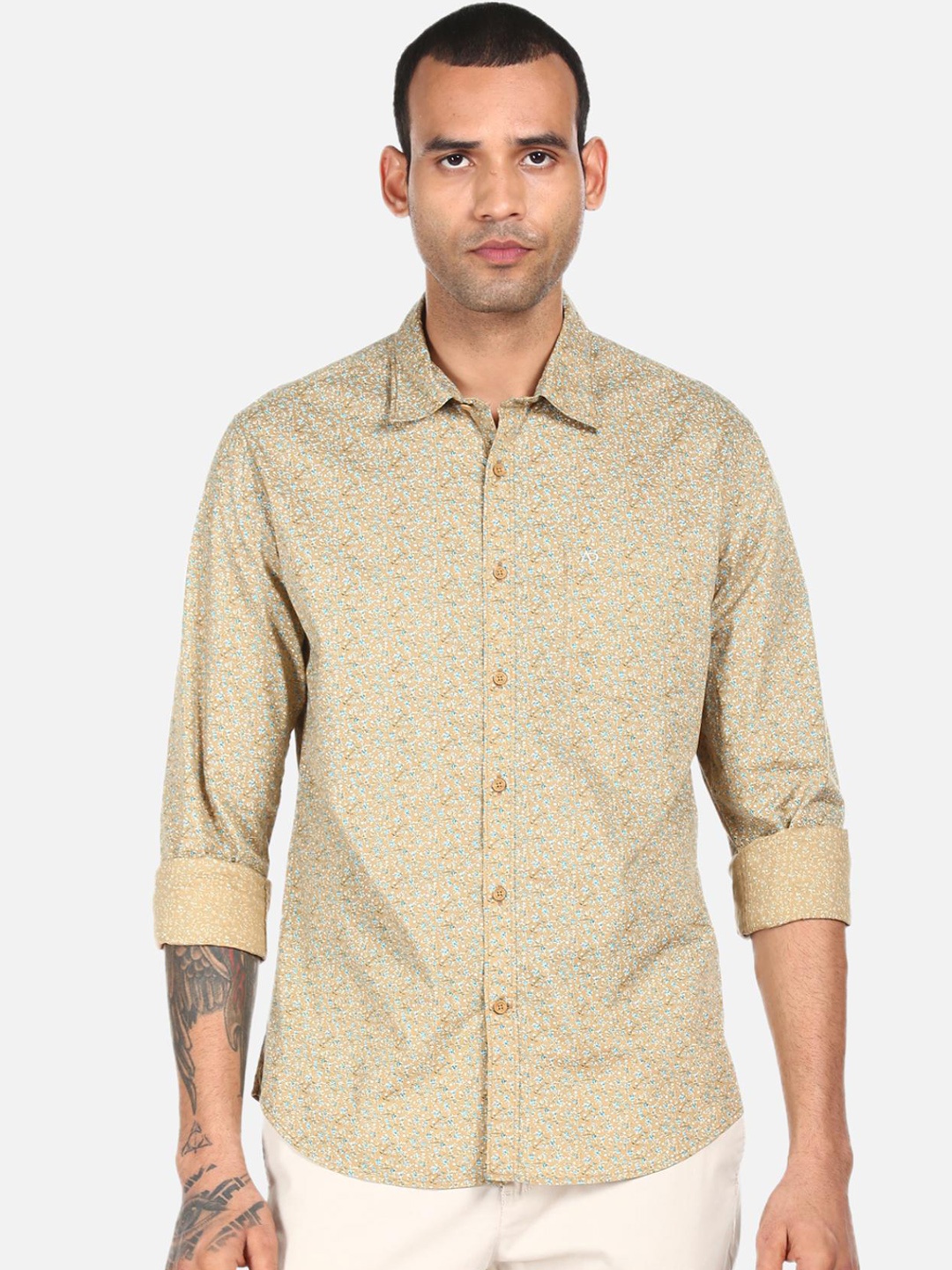 

AD By Arvind Men Beige Floral Opaque Printed Casual Cotton Shirt