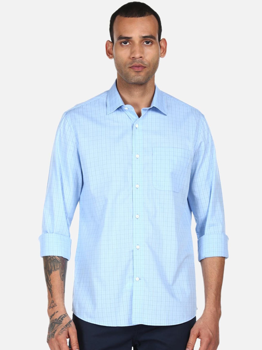 

AD By Arvind Men Blue Checked Casual Shirt