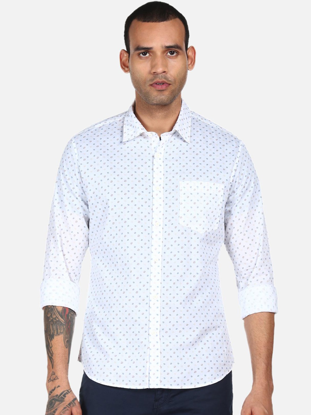 

AD By Arvind Men White Floral Printed Casual Shirt