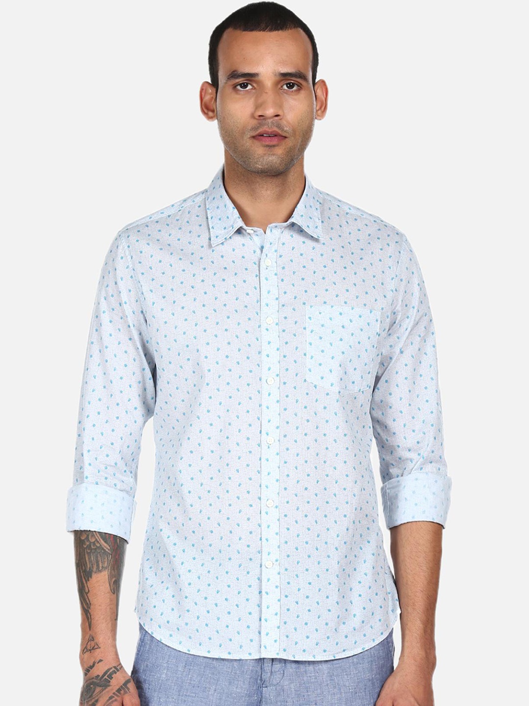 

AD By Arvind Men White Floral Opaque Printed Pure Cotton Casual Shirt