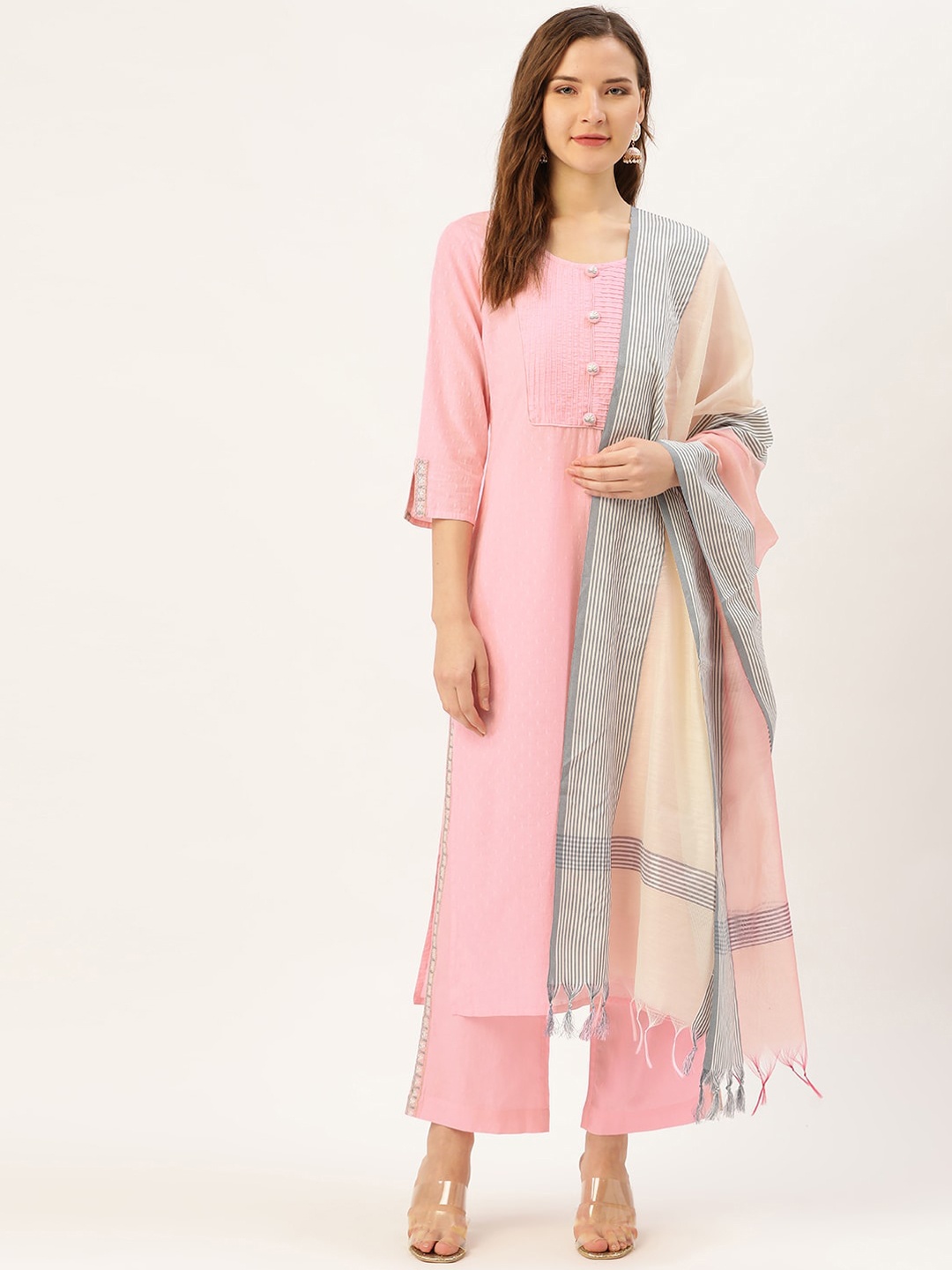 

Jaipur Kurti Women Regular Straight Kurta with Palazzos & Dupatta, Pink