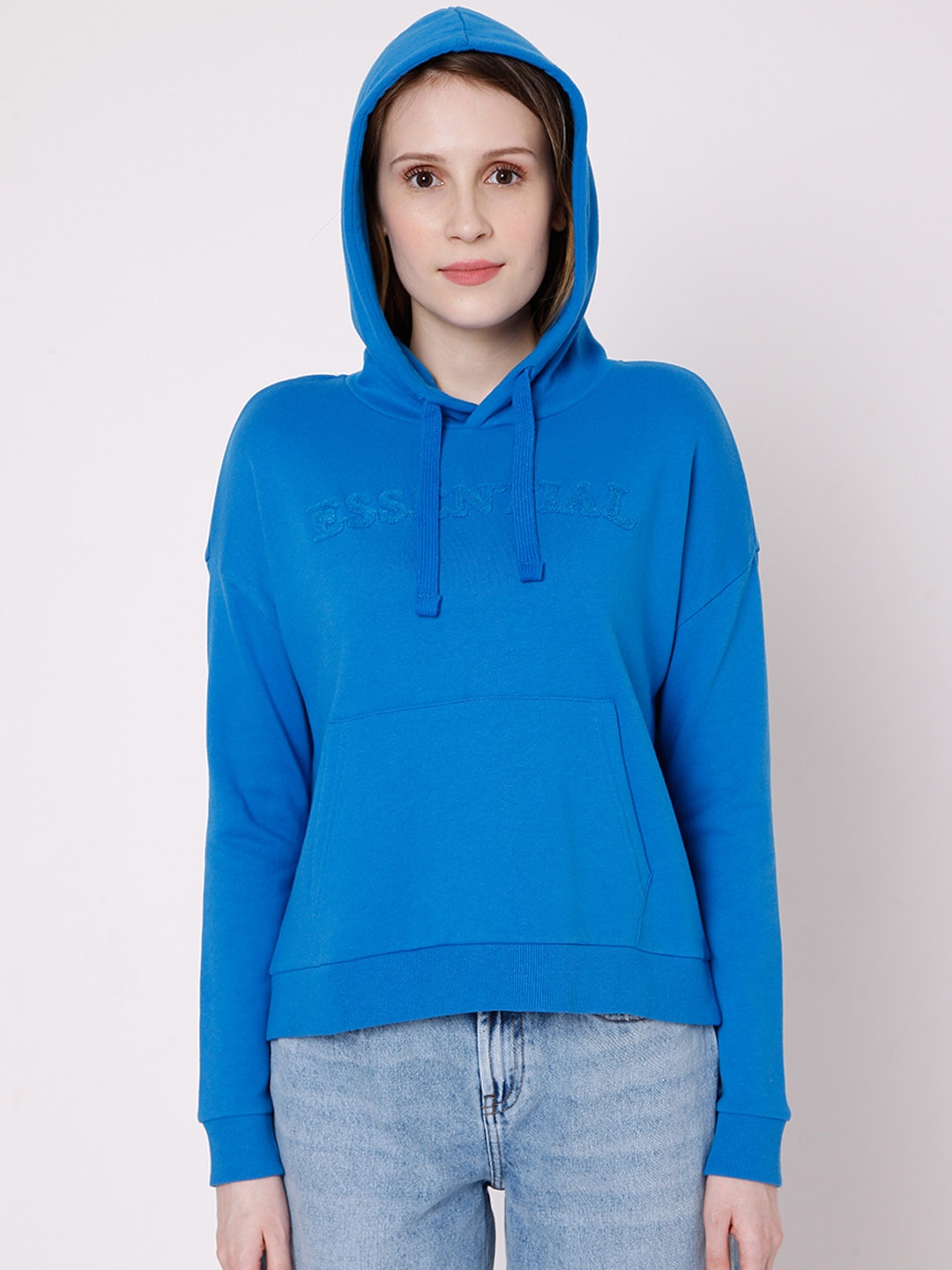 

Vero Moda Women Blue Solid Hooded Sweatshirt