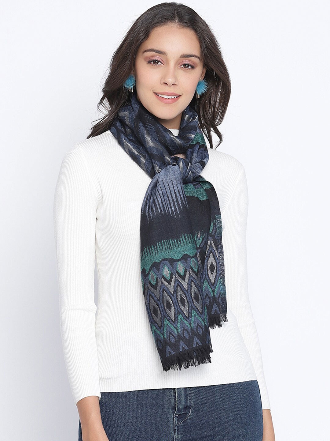 

SHINGORA Women Black & Green Woven Design Stole