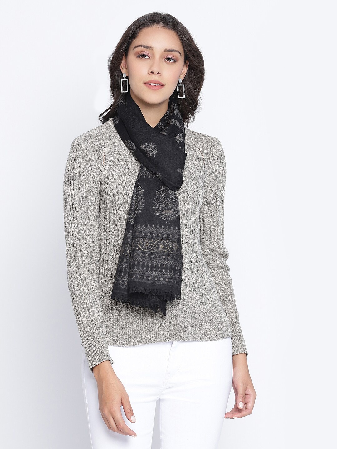 

SHINGORA Women Black & Grey Woven Design Stole