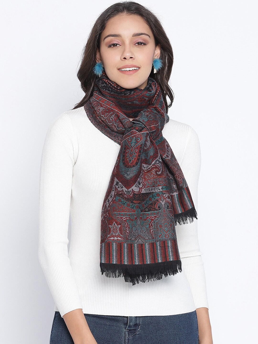 

SHINGORA Women Black & Green Woven Design Stole