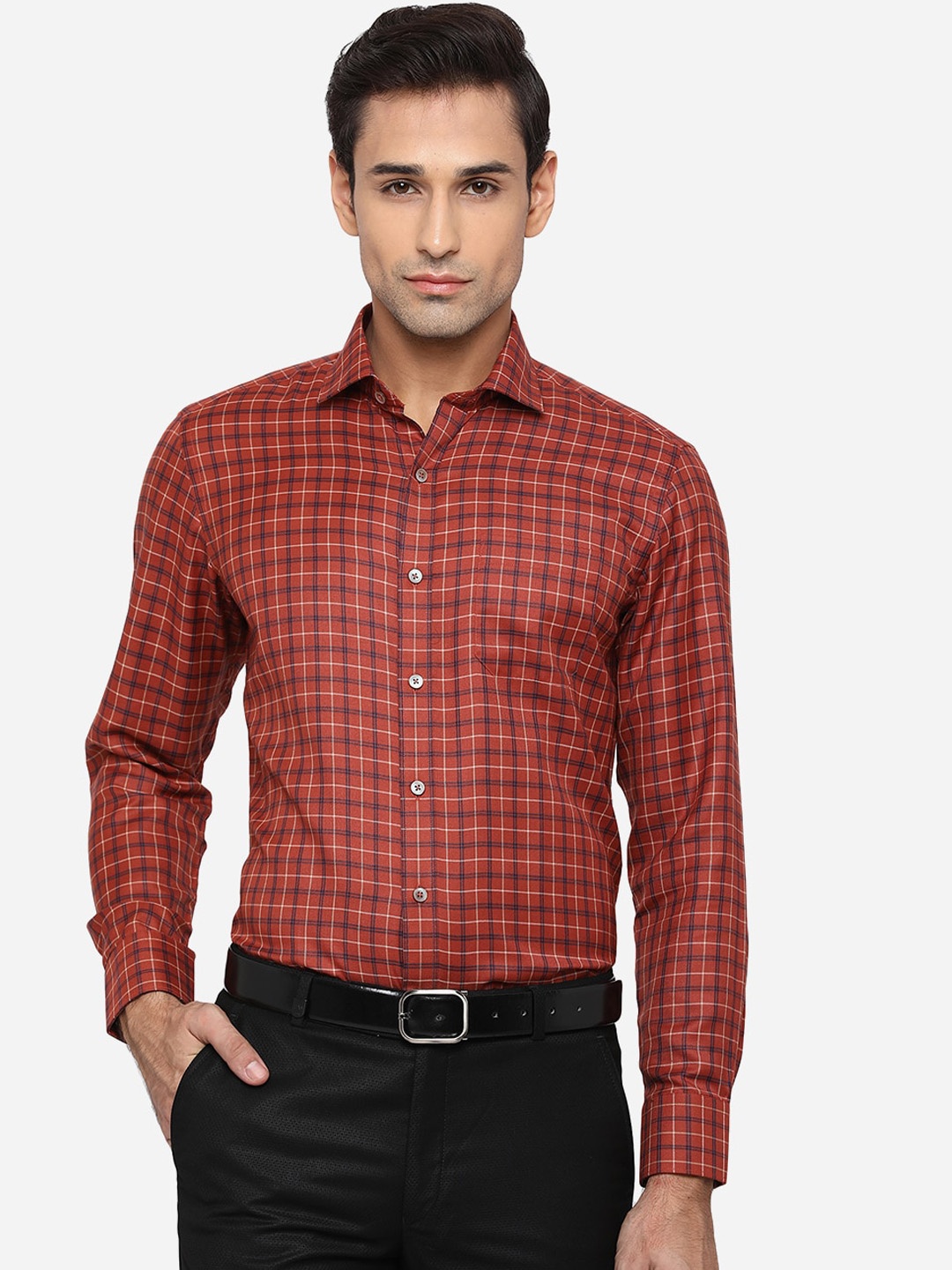 

Greenfibre Men Maroon Slim Fit Tartan Checks Opaque Checked Formal Shirt