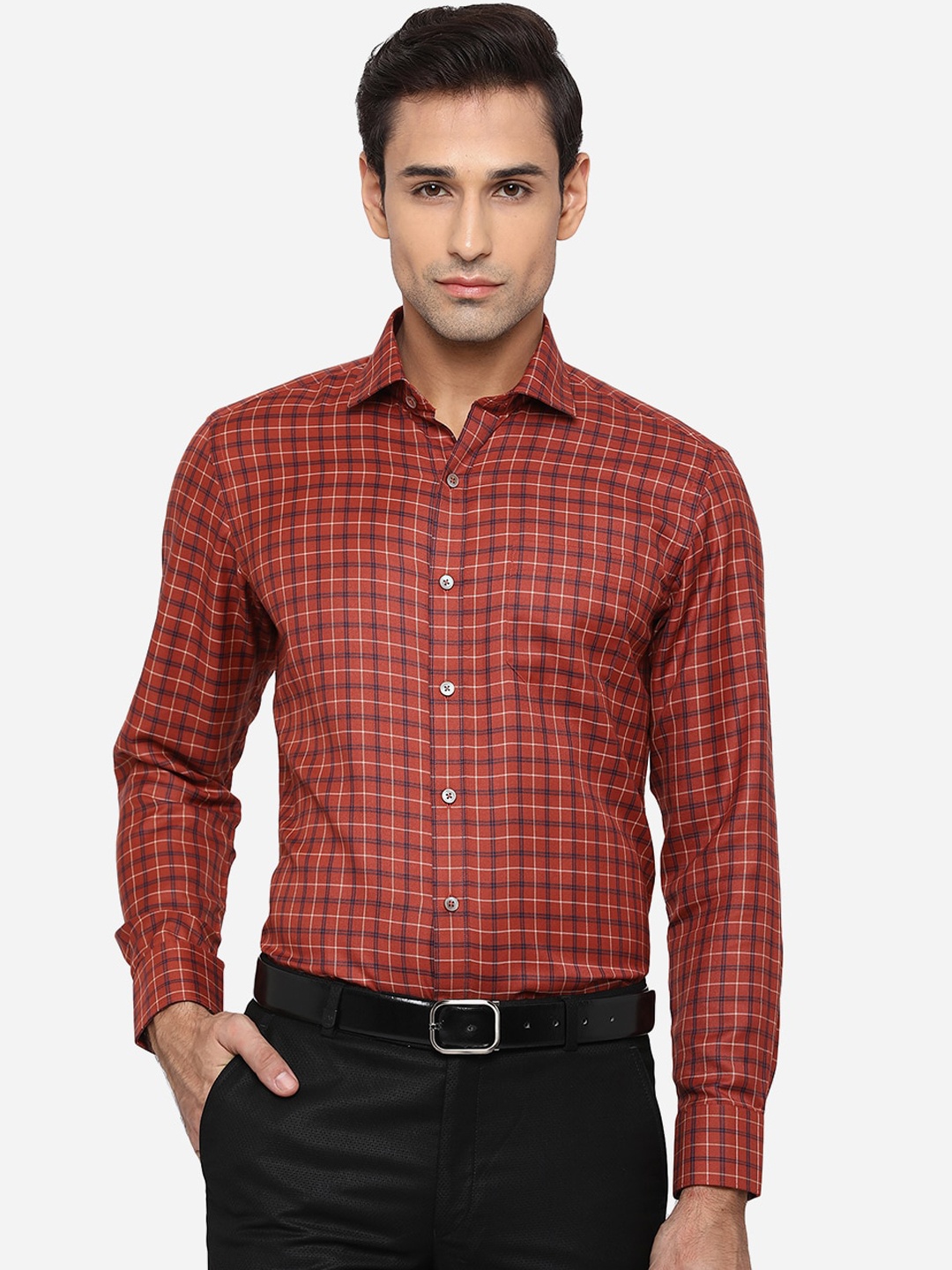 

Greenfibre Men Maroon Slim Fit Tartan Checks Opaque Checked Formal Shirt